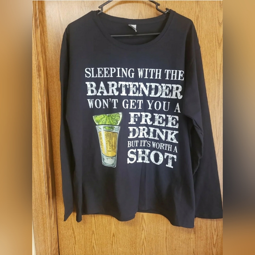 Sleeping With Bartender Is Worth A Shot  Funny Black Long-Sleeve Shirt Sz 2XL